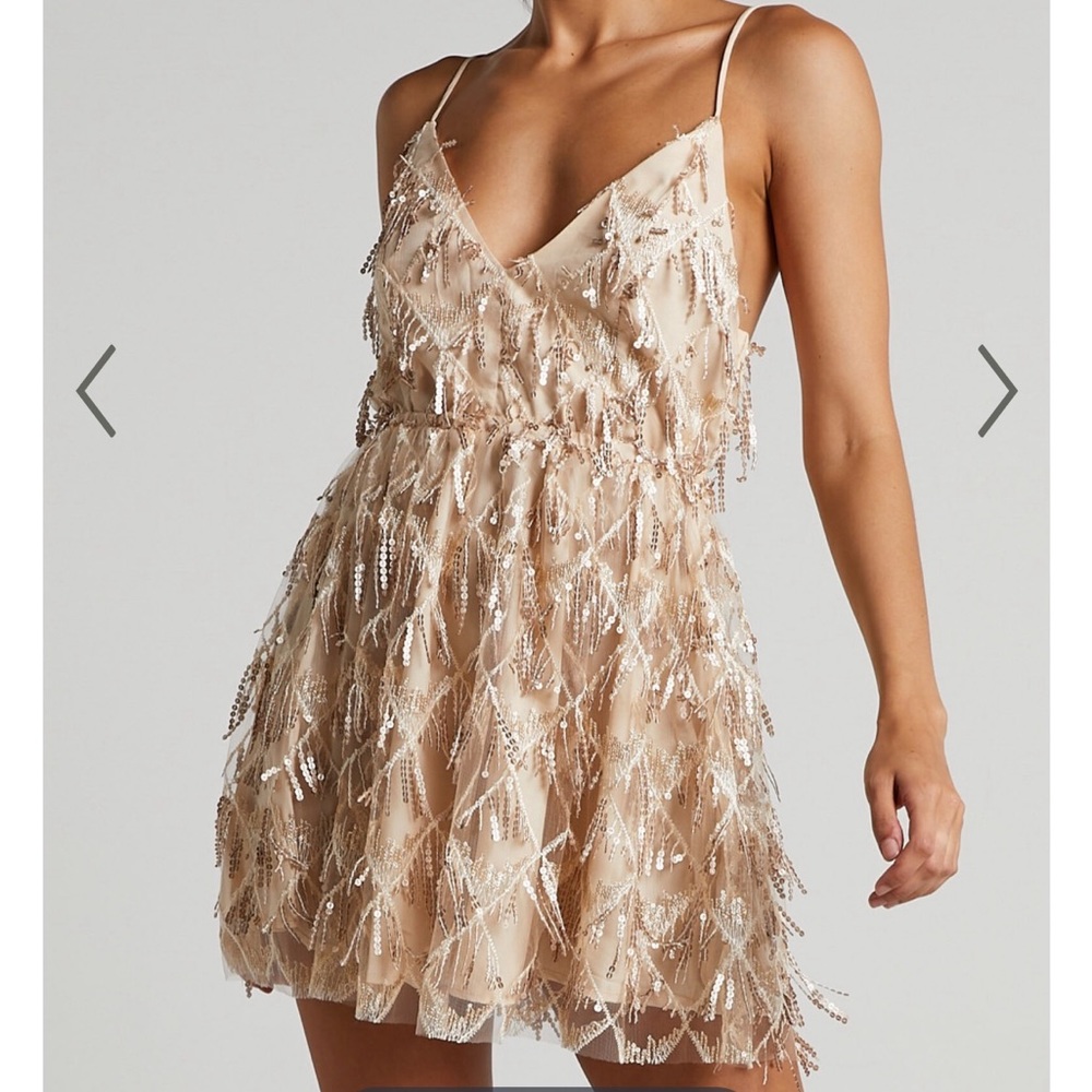 Gold sequin mini dress